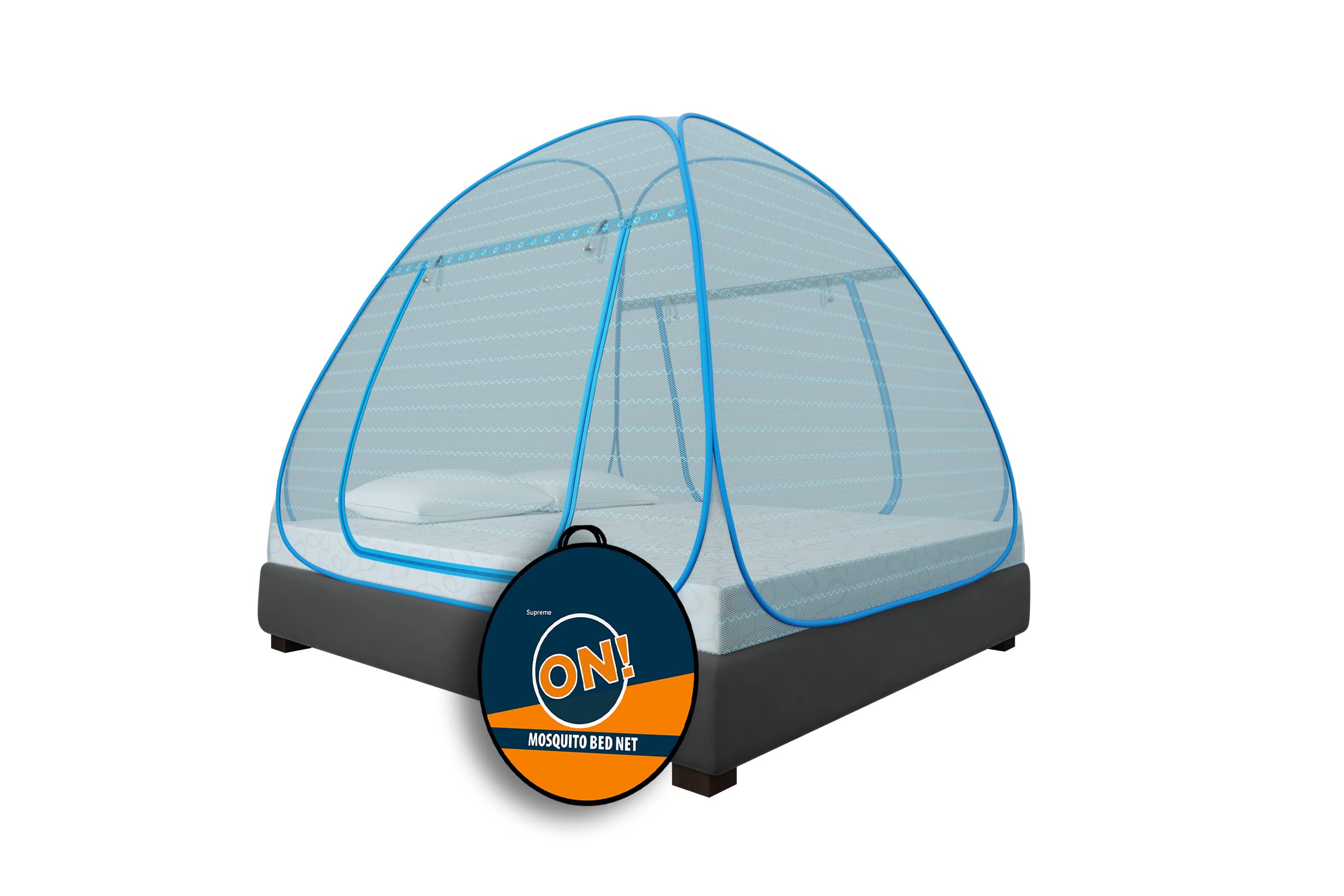 KOLAR Supreme On Wave Pattern Mosquito Net for Double Bed,King-Size Premium Machardani,Strong&Durable,Tent Type,Foldable,Corrosion Resistant,Blue