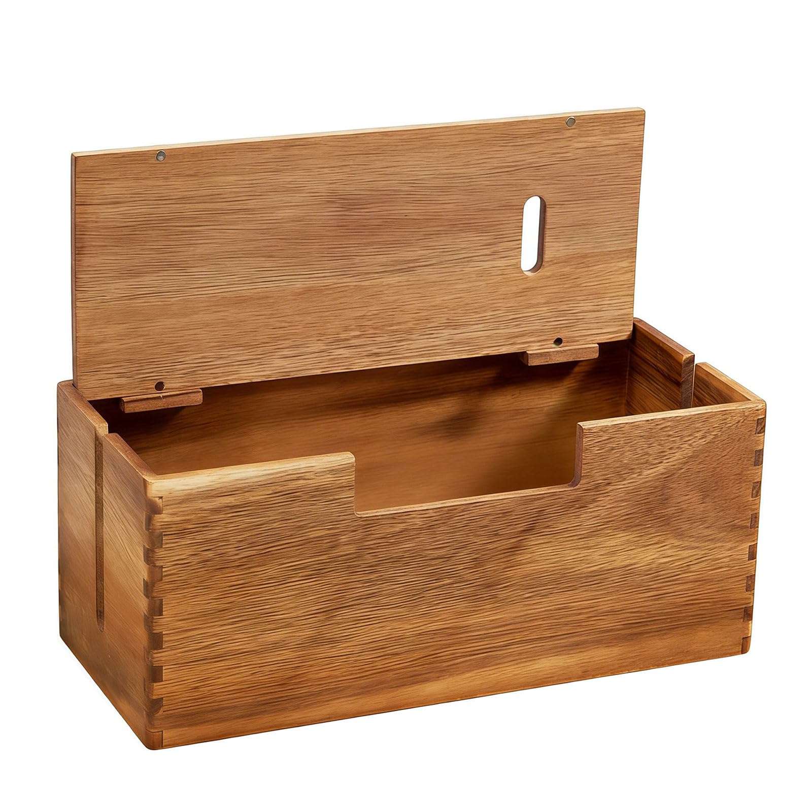 Caja organizadora de cordón de madera con cierre | Amplio espacio con canales de cable para regletas y cables para escritorio, oficina en casa, cocina