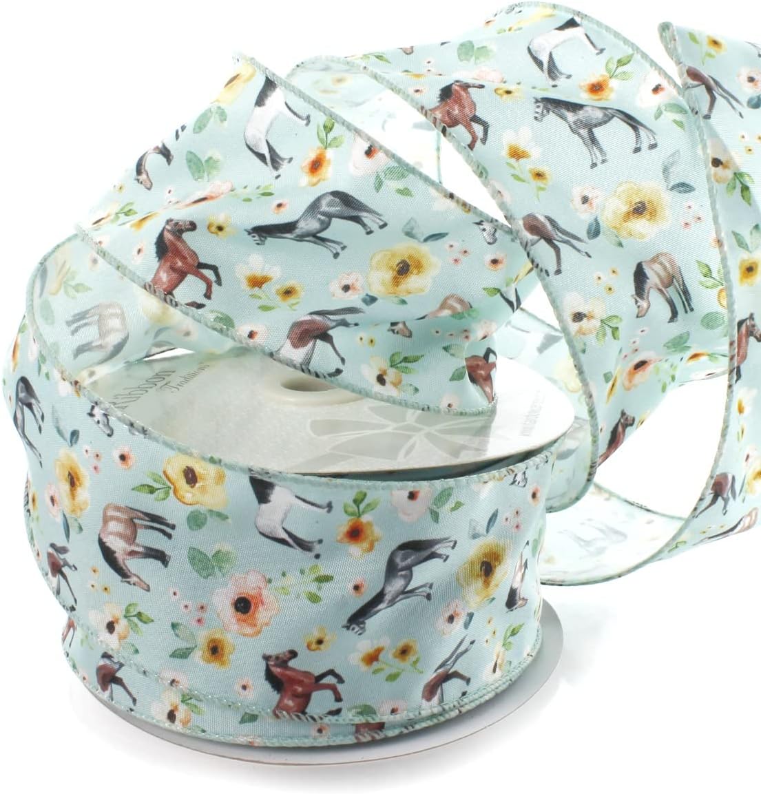 Floral Wild Horses Wired Ribbon 2 1/2 by 25 Yards