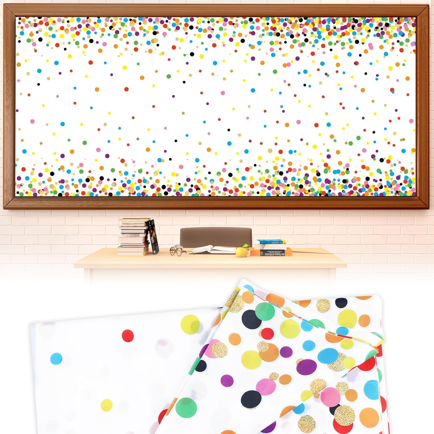 CHUNNIN Confetti Fabric Bulletin Board Decoration Colorful Dots Bulletin Board Background Creative Classroom Decor Arts Crafts Classroom Home Wall Decor Education Back to School Display Supplies