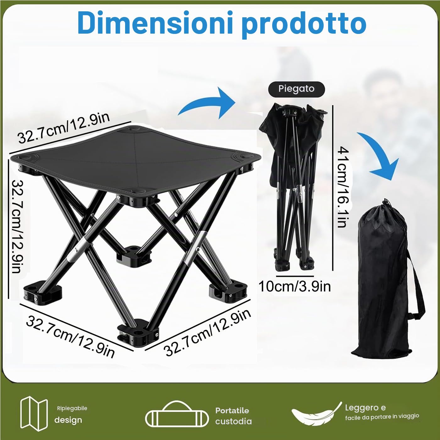 2pcs Sedia Campeggio Pieghevole 33 * 33 * 33cm Sgabello Portatile per escursionismo, campeggio, pesca, picnic, spiaggia, barbecue, viaggi, zaino in spalla e sedile da