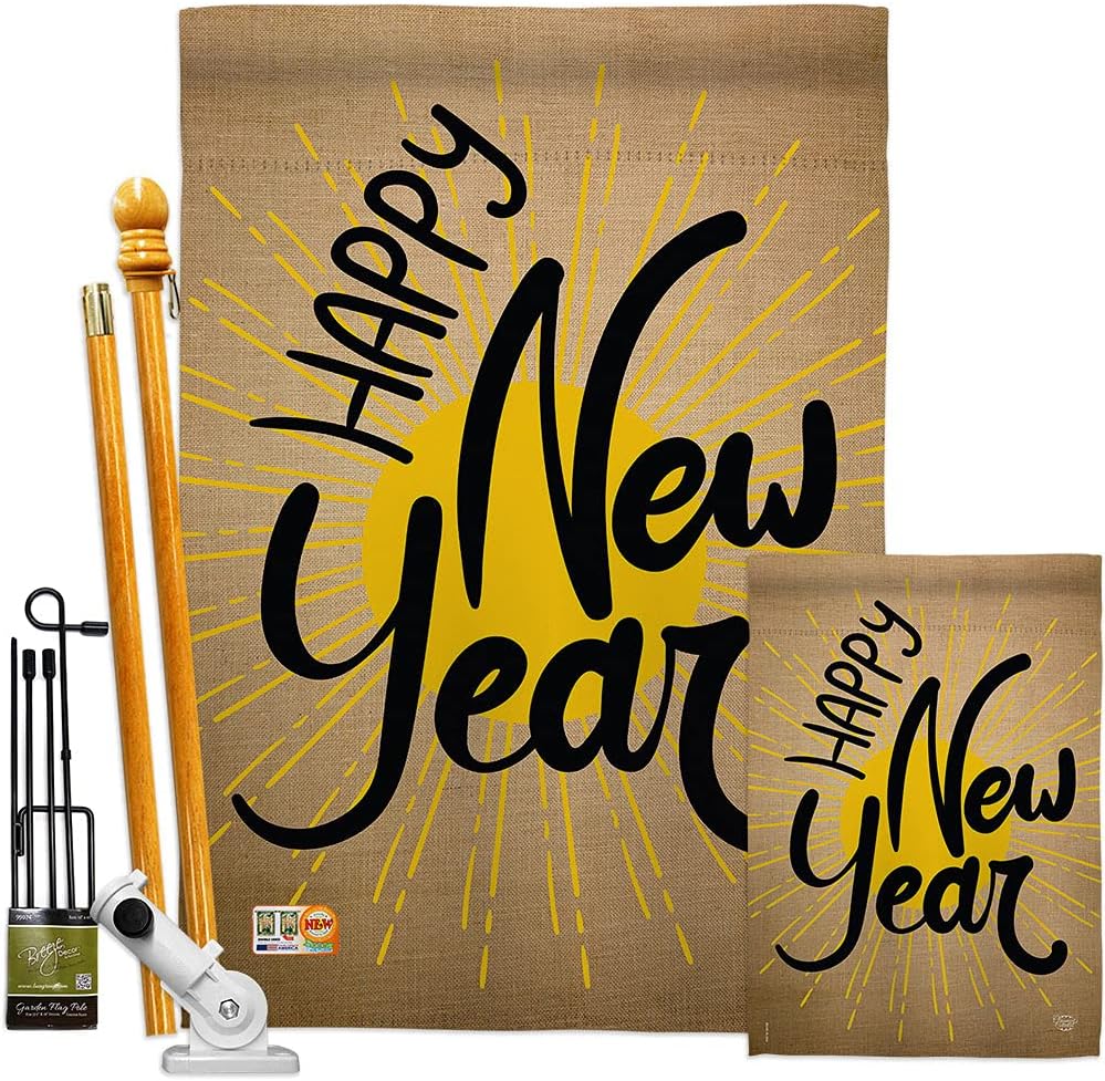 Happy New Year House Flag Clock Countdown Champagne Party Fireworks Celebrate Small Decorative Gift Yard Banner Made In USA 28 X 40