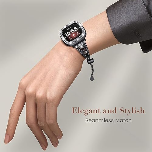 Miniatura 7 de Goton Compatible con Fitbit Versa 3 Band, pulsera de repuesto de diamantes brillantes para mujer y funda protectora de parachoques compatible con