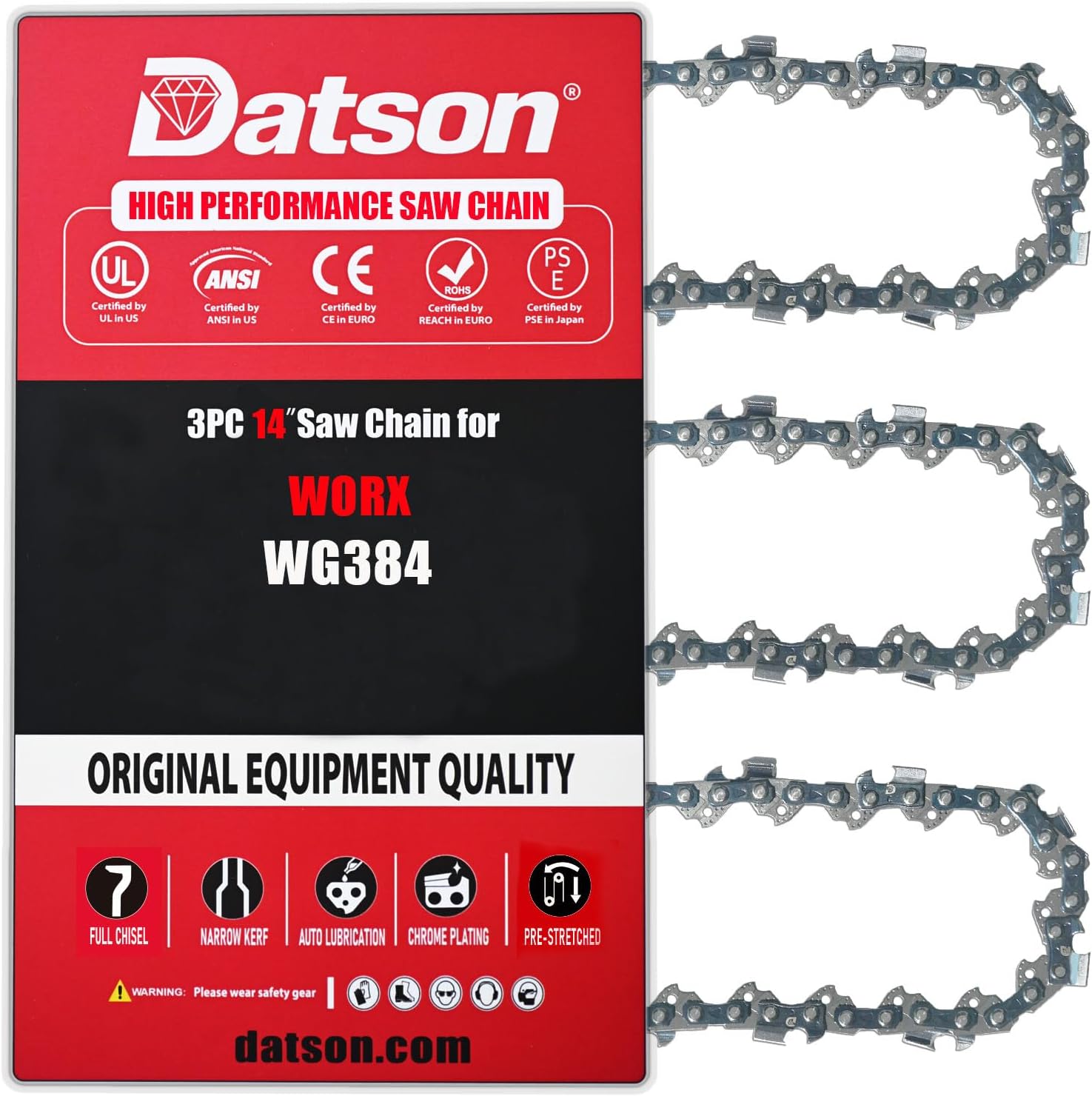 14 Inch Chainsaw Chain Replacement for WORX WG384,For EA3500SRDB, EA3501S, XCU03, XCU04, XCU08,For MILWAUKEE 2727-20C, M18 FCHS14, replaces Milwaukee 14 inch chain 49-16-2749; (3 Chains)