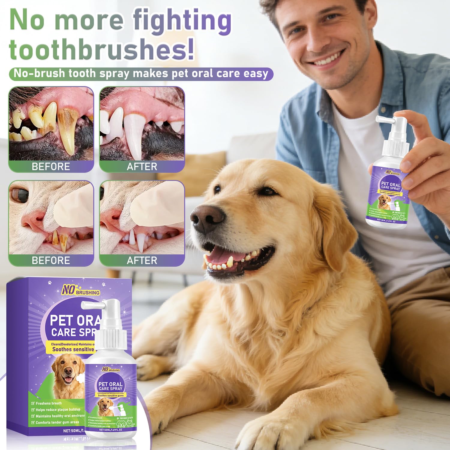 Wanban Dental Spray for Dogs - Oral Spray Bad Breath, Relieve Gum Redness & Infections, Reduce Plaque & Tartar, No Brushing Required - image 3