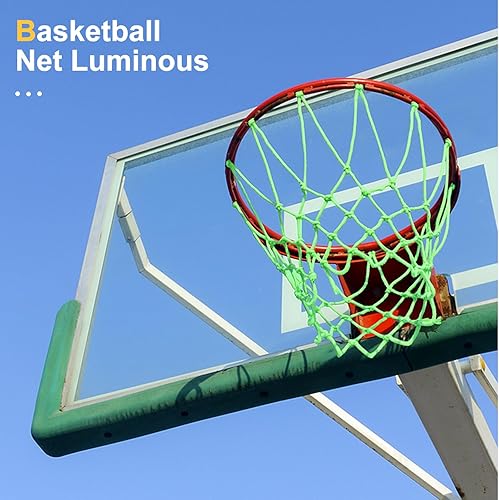 Miniatura 2 de Red de baloncesto con luz nocturna, 2 unidades, red de repuesto, color rosa que brilla en la oscuridad, tamaño estándar, 12 bucles para interiores y