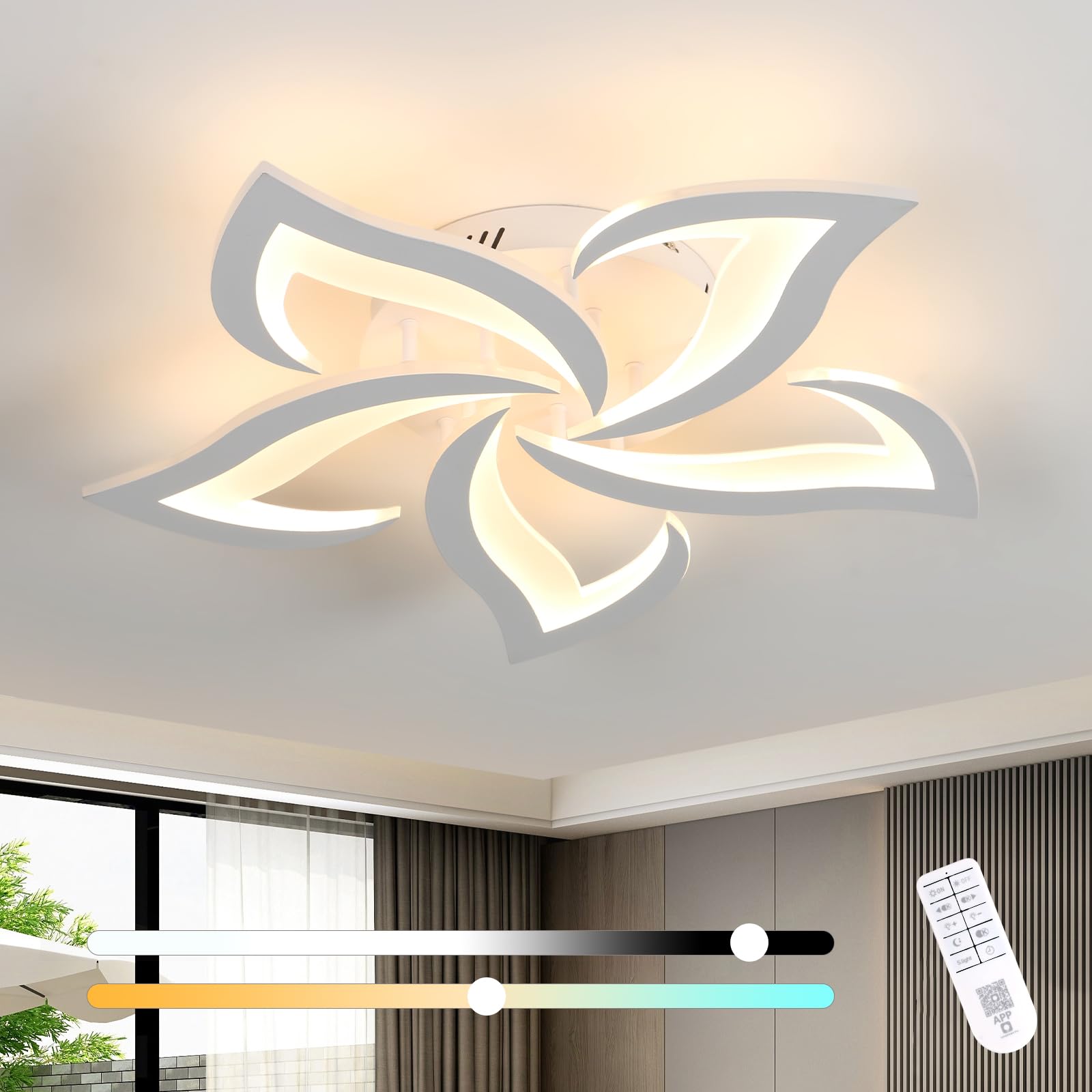Mckalen LED Ceiling Light Dimmable, 40W 2160LM LED Ceiling Lamp with Remote Control, 58CM Creative Flower Design Chandelier Lighting Fixture for Living Room Bedroom Dining Room Kitchen, 3000K-6500K