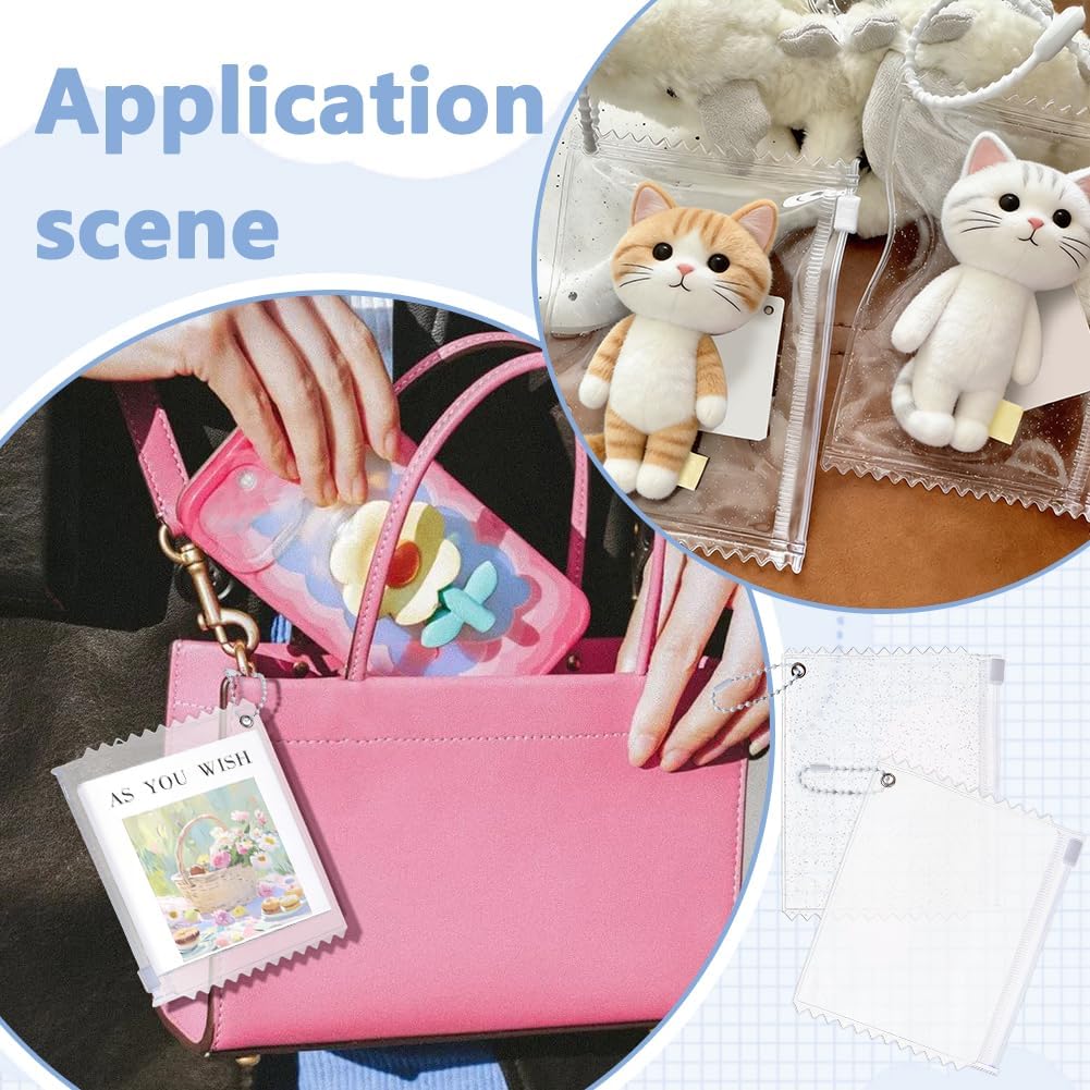 FINGERINSPIRE 20PCS Shiny Sweet Candy Photocard Holder 2 Styles 3.9x4.9inch Clear PVC Card Protector Sleeve for Postcard Lomo Cards Transparent Card Holder with Bead Chains for Collection Display
