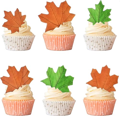 Miniatura 2 de 75 piezas comestibles de hojas de arce para cupcakes, decoraciones coloridas para tartas de oblea para bodas, cumpleaños, baby shower, suministros