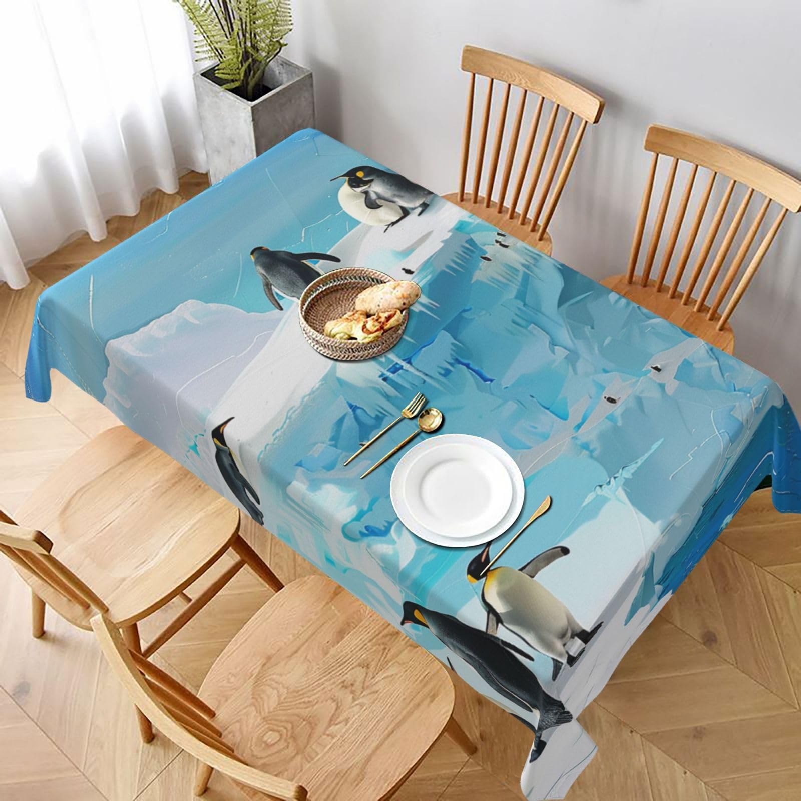 WPKJU Penguin on The Iceberg Printed Tablecloth 60x90 in Water Resistant Table Cover Washable Rectangle Table Cloth for Dining Tables