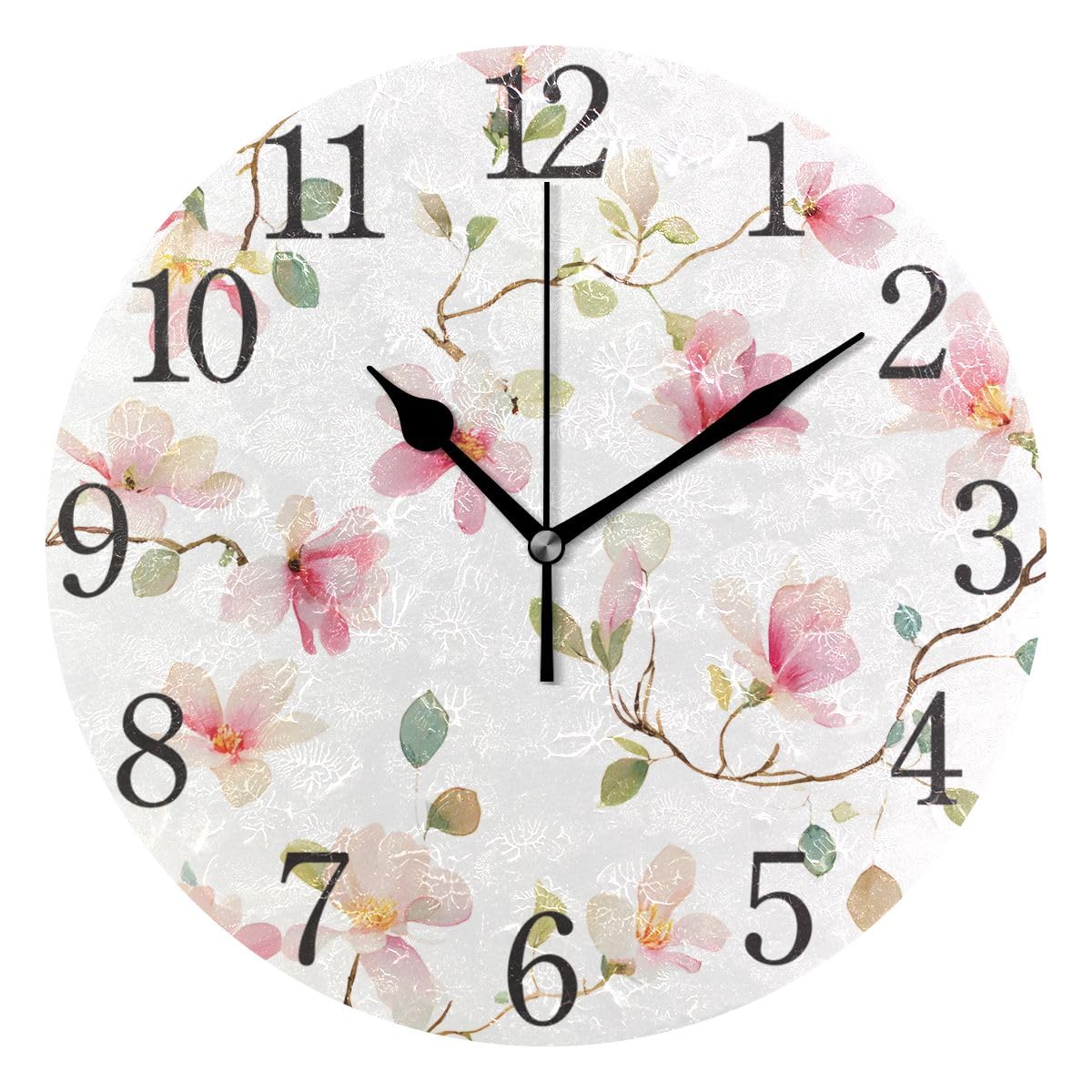 Horloge murale ronde fleurs roses et chiffres arabes : décoration maison