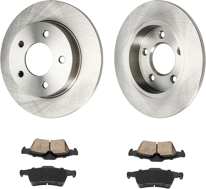 Kit de discos de freio traseiros e pastilhas cerâmicas KAC para Mazda 3 2.0L 2005 a 2013 – 2 discos e 4 pastilhas