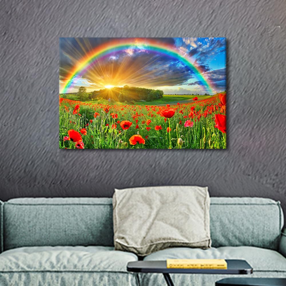 1 Piece Rainbow Wall Decorations for Decor Red Flowers Art Prints Framed Art Wall Office Decor Opium Poppy Modern Artwork for Home Living Room Canvas Art Hanging Decor Arts & Crafts - Image 4