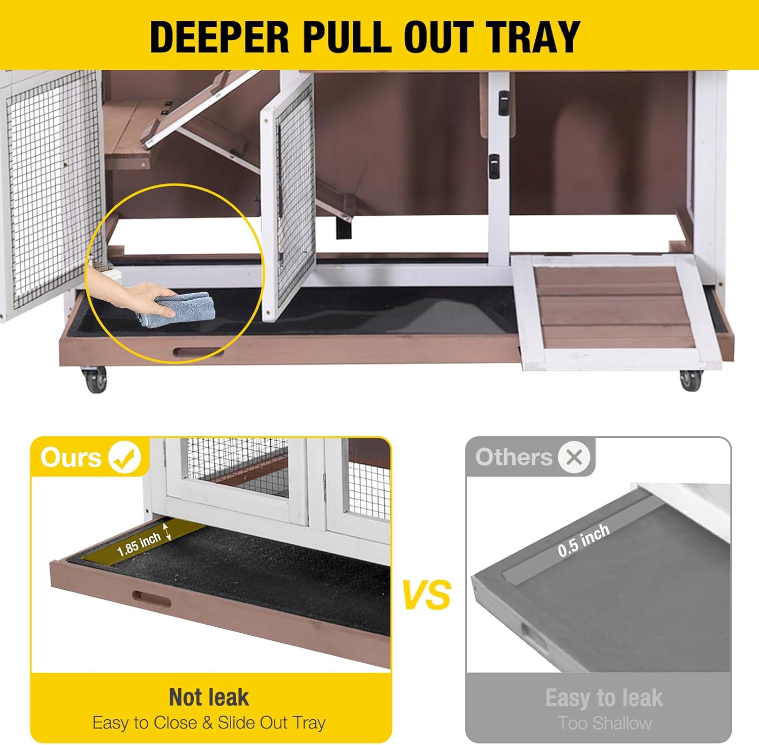 Aivituvin Bunny Cage Rabbit Hutch Indoor Rabbit House with Wheels Outdoor Guinea Pig House with Two Plastic Tray (Brown)