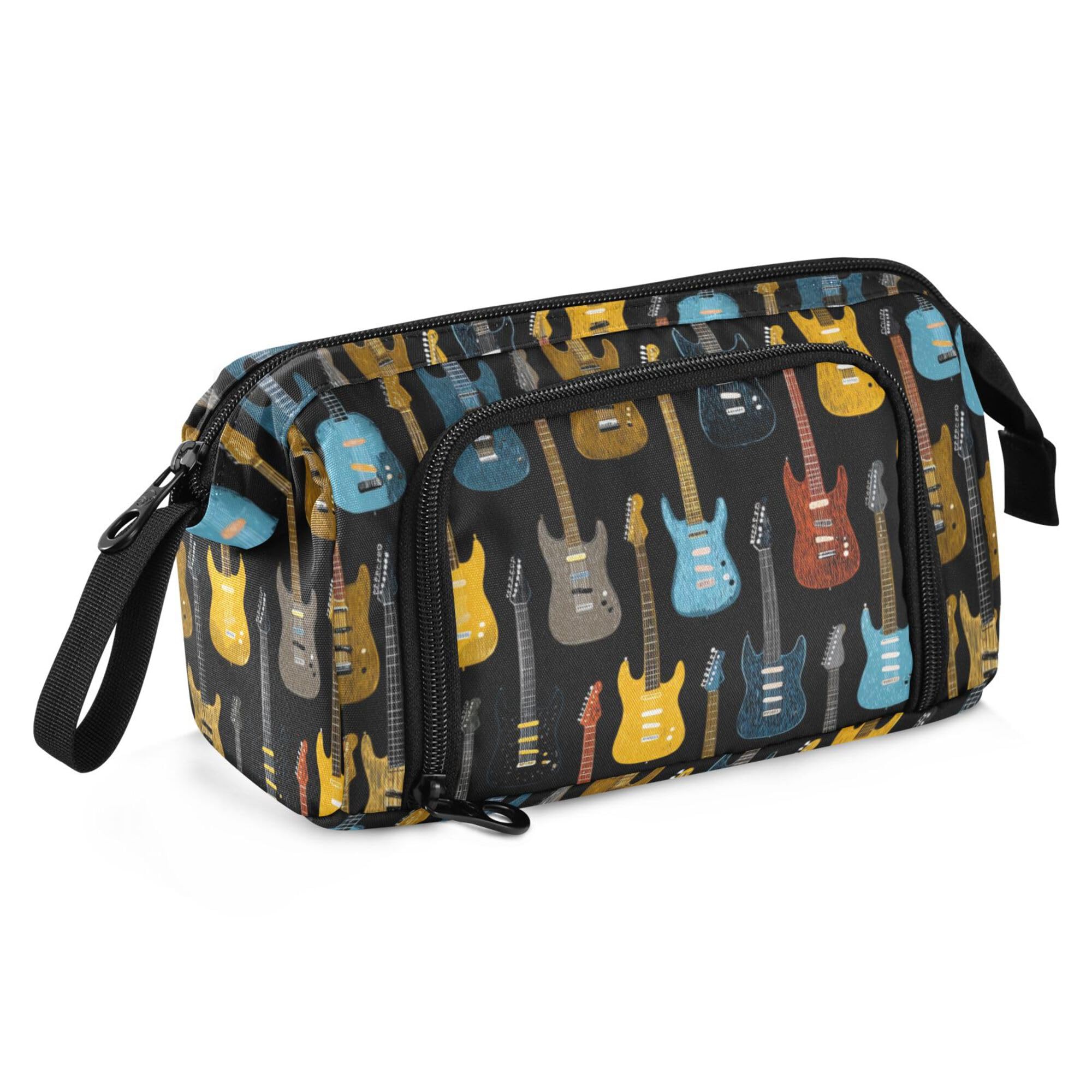 Fisyme Colorful Music Guitars Pencil Case Large Capacity Pen Bags Box Big Makeup Pouch Organizer