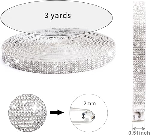 Miniatura 6 de Cinta autoadhesiva de diamantes de imitación de cristal, 3 yardas, cinta de diamantes de imitación con diamantes de imitación de 0.079 pulgadas para