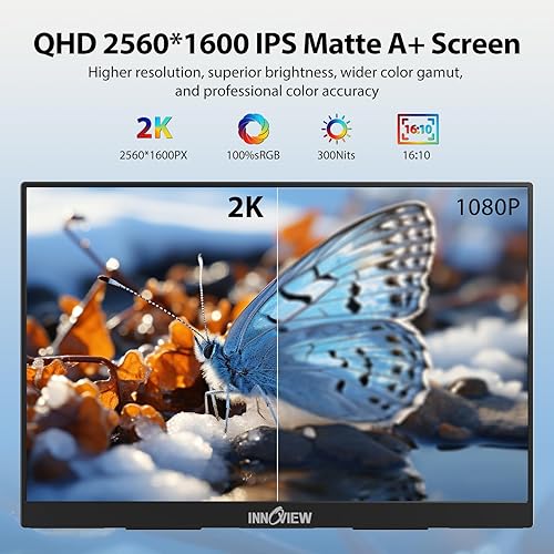 Miniatura 3 de InnoView Monitor portátil para juegos de 18 pulgadas y 260 Hz, 2K QHD 100% DCI-P3, monitor portátil Gameplus HDR FreeSync, pantalla portátil para