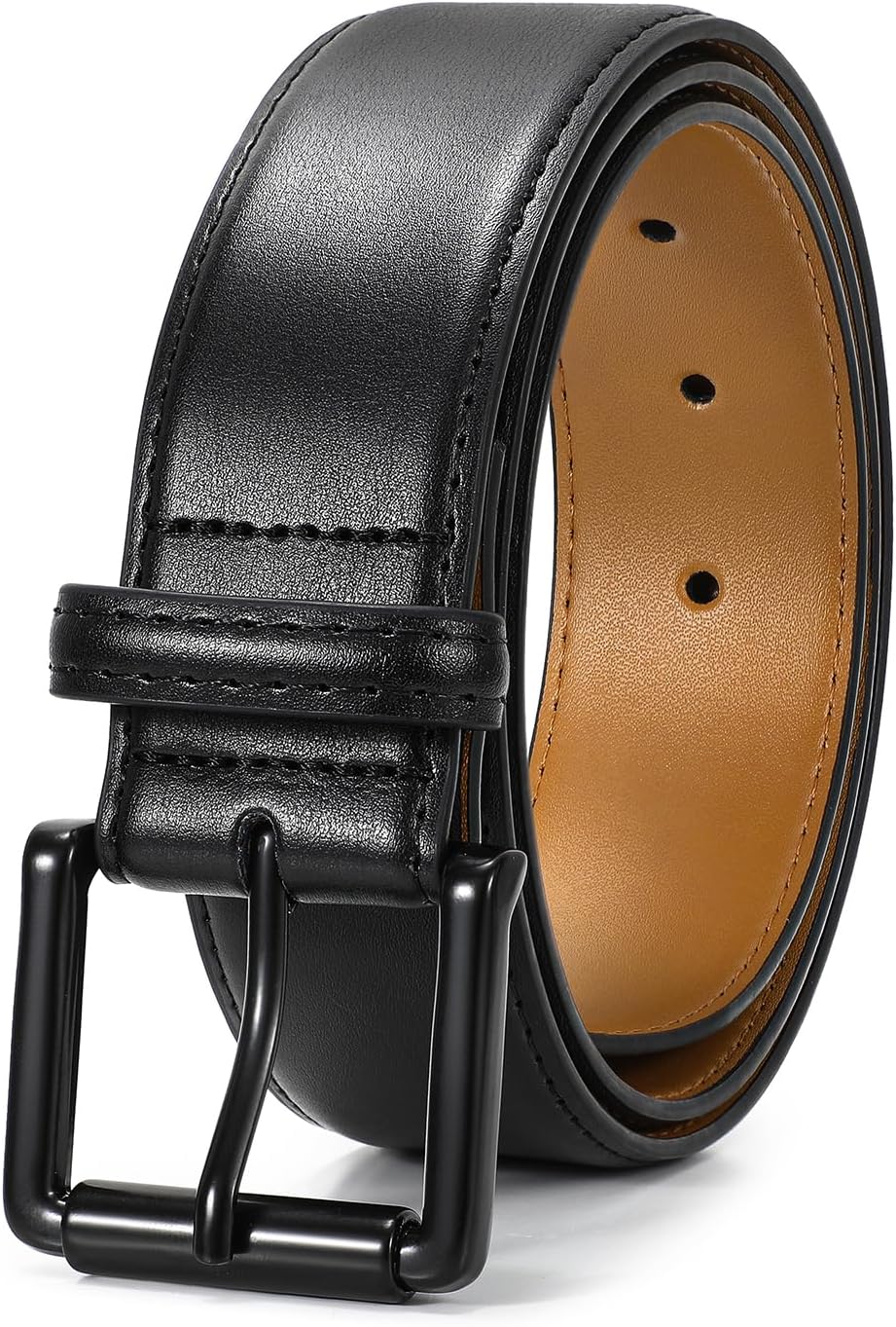 TRIWORKS Men Genuine Leather Belt Mens Dress Belt Pin Buckle for Jeans Pants