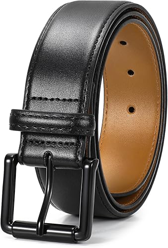 TRIWORKS Men Leather Belt Mens Dress Belt Pin Buckle for Jeans Pants Casual