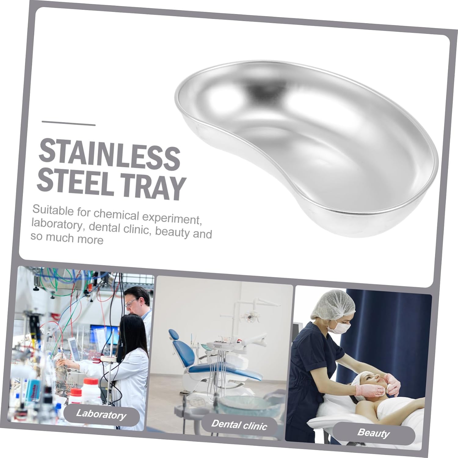 KICHOUSE Stainless Steel Curved Plate Kidney Shape Storage Plate Utility Tray Dental Tray