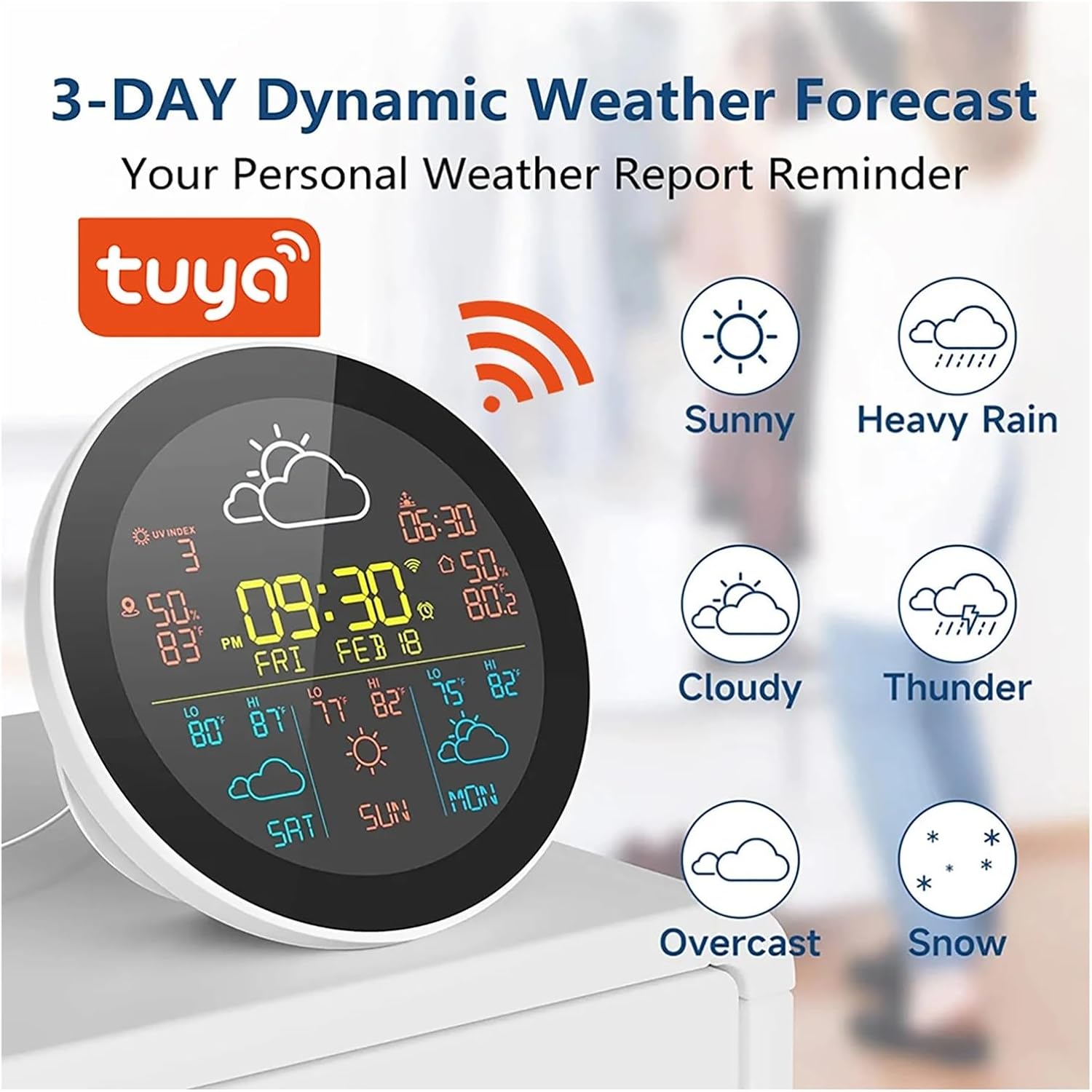 WiFi Weather Station Wireless Digital Indoor/Outdoor Weather Forecast Home Table Desk Clock Temperature Humidity Meter