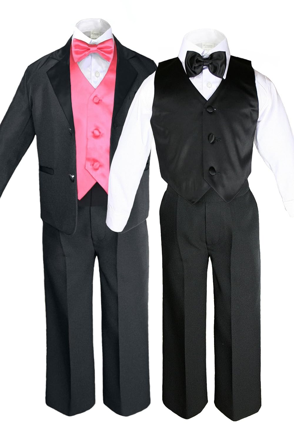 Unotux 7pc Formal Boy Black Coral Red Suit Tuxedo Bow Tie Vest Set (14)