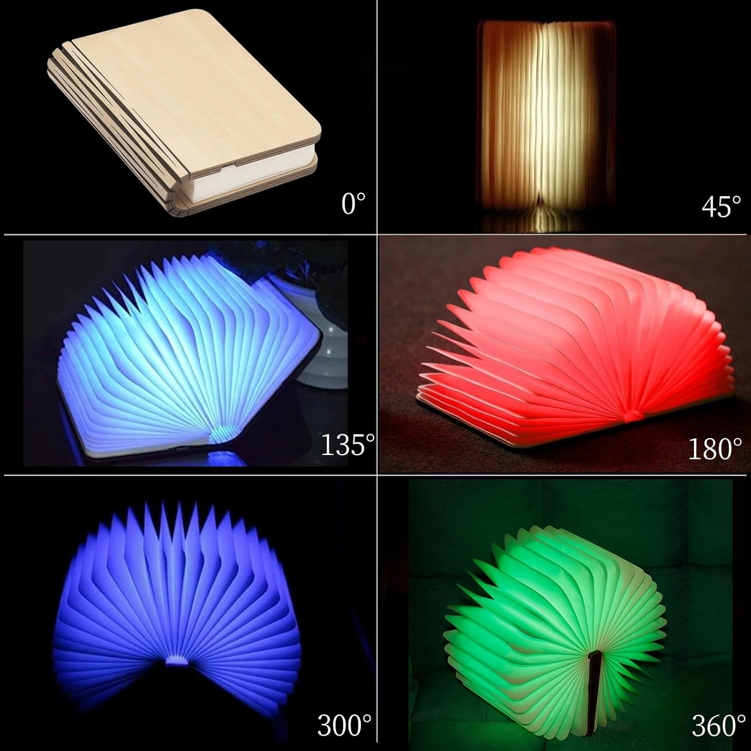 7 Colors Mini Book Lamp, USB Rechargeable Book Shaped Lamp, Portable Wooden Folding Book Lights, Creative Gifts Novelty LED Paper Lantern, Home Decor for Girl Family Friends (Size: 4.7×3.5×0.9in)
