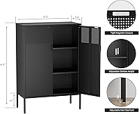 Vista 3 de Armario de almacenamiento de metal negro, armario de almacenamiento de casillero de metal con puertas y estantes, armario de almacenamiento