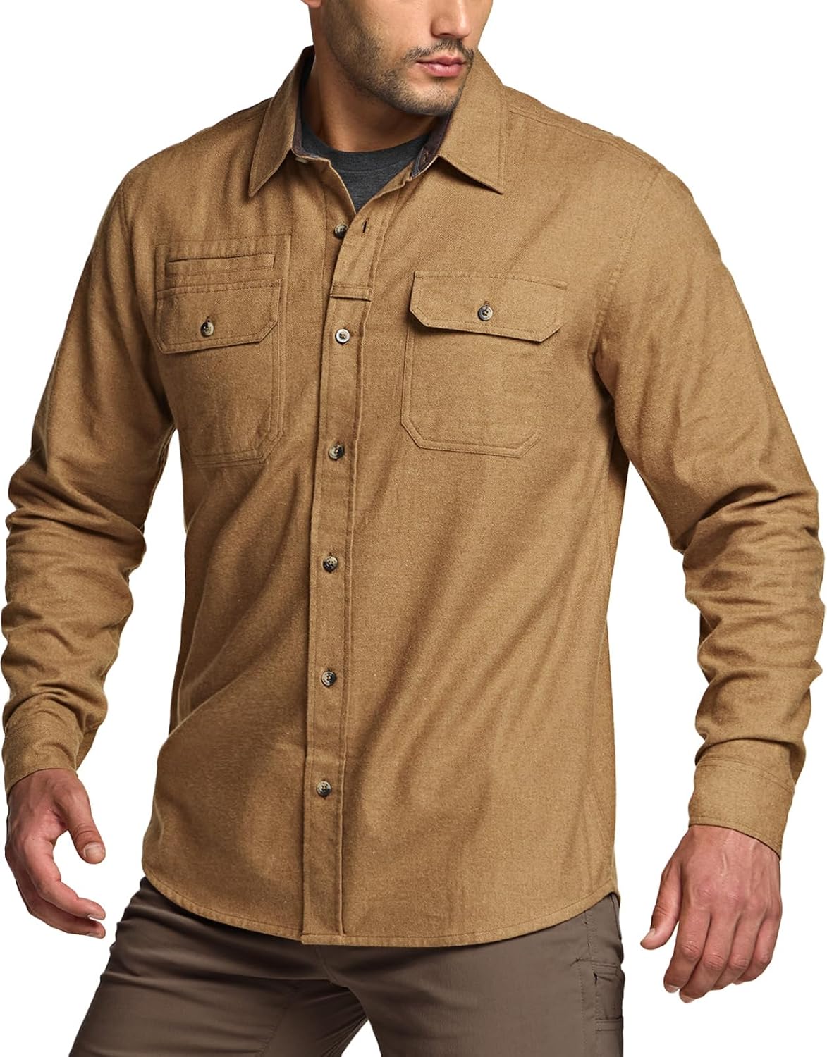 CQR Men's 100% All Cotton Button Down Flannel Shirts, Long Sleeve Brushed Warm Soft Casual Outdoor Plaid Shirt - Image 2