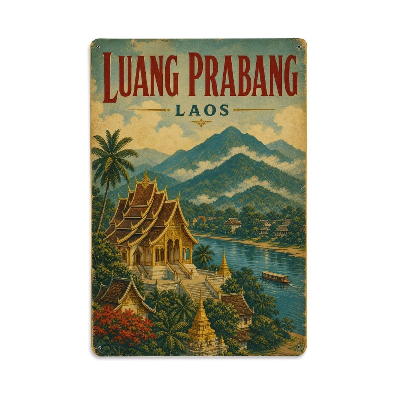 Laos Luang Prabang Retro Heritage Travel Metal Tin Sign