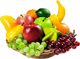 Tenorbass 13pcs Realistic Artificial Fruits Set - Lifelike Fake Apples, Oranges, Grapes, Banana for Home Kitchen Party Centerpieces Decor