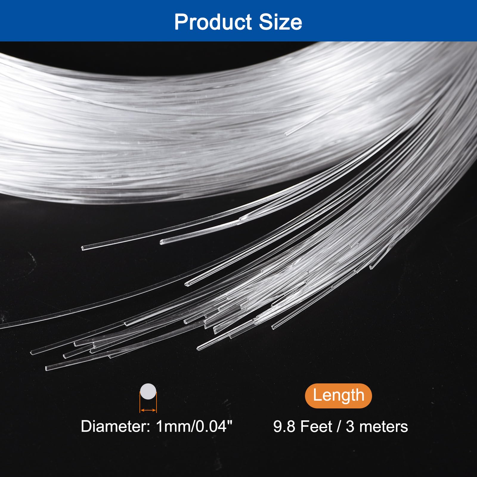 MECCANIXITY 50Pcs 9.8ft PMMA Mixed Fiber Optic Cable Strands 0.04 Inch Side Glow LED Illumination Crystal Cables Car Atmosphere Lights for Star Sky Roof Ceiling