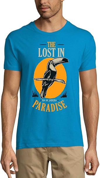 ULTRABASIC Mens T-Shirt Lost in Paradise Rio de Janeiro - Funny Bird Shirt Aqua, 5X-Large