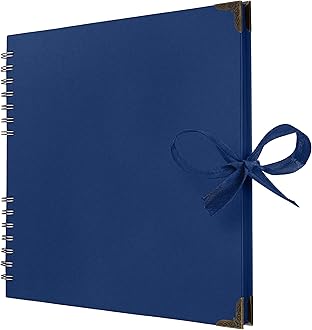 Bstorify10 x 10 Inches Scrapbook Album 70 Pages Blue Thick Kraft Paper Corner Protectors, Ribbon Closure - Ideal for Your Scrapbooking, Art & Craft Projects (Blue, 10 x 10 Inch)