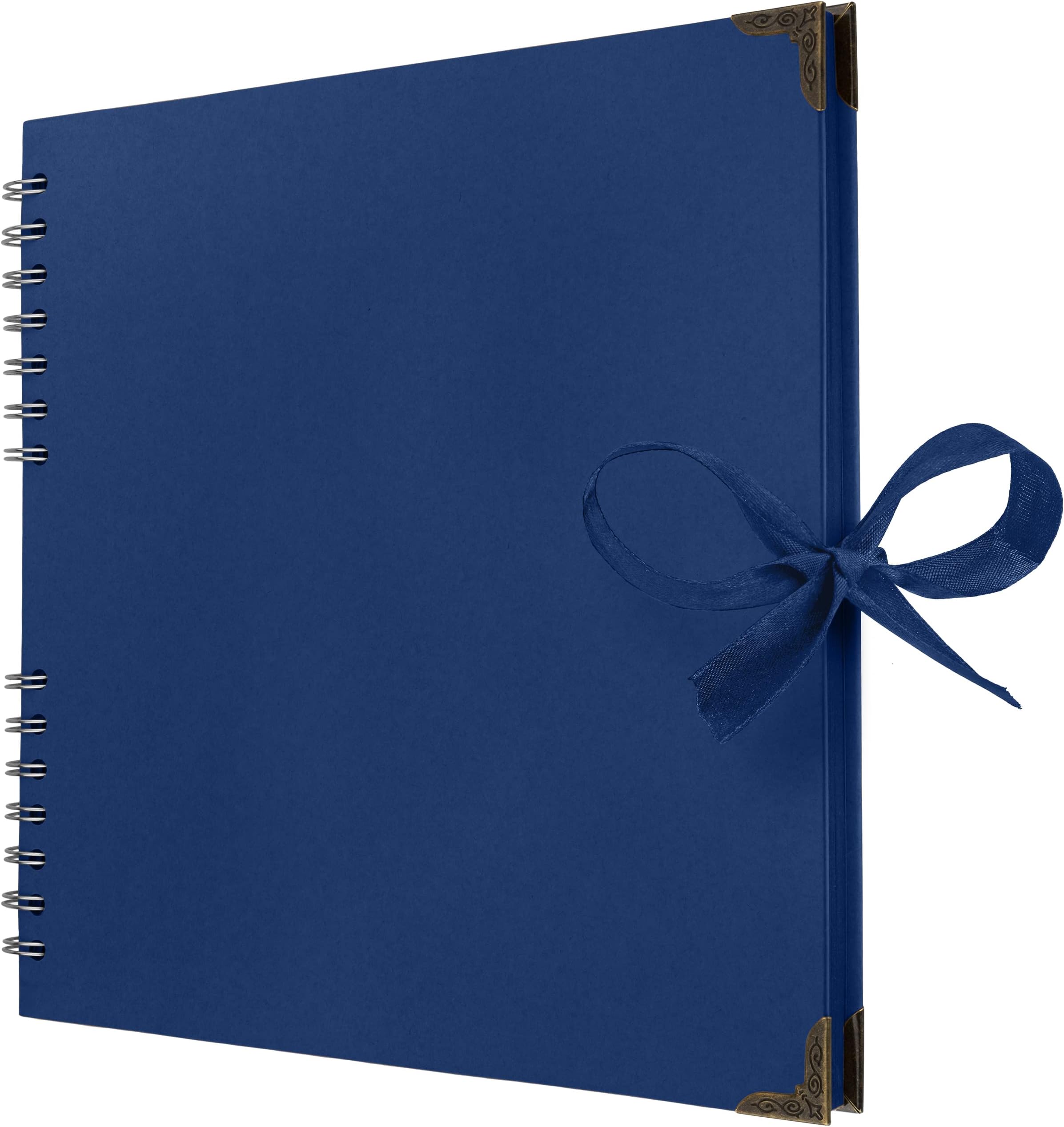 Bstorify 25.4 x 25.4 Cm Scrapbook Album 70 Pages Blue Thick Kraft Paper Corner Protectors, Ribbon Closure - Ideal for Your Scrapbooking, Art & Craft Projects (Blue, 25.4 x 25.4 Cm)