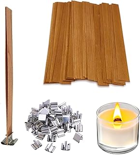 100 Pcs Wood Wicks, Thicken Wooden Candle Wicks for Candle Making, Smokeless Wood Wick Candles That Crackle, DIY Candle Making Supplies for Soy Wax, Bees Wax, Coconut Wax with Metal Base (50 Sets)