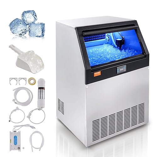 VEVOR Máquina de hielo comercial, 160 libras24 horas, máquina para hacer hielo, 80 cubos de hielo en 12-15 minutos, máquina de hielo independiente