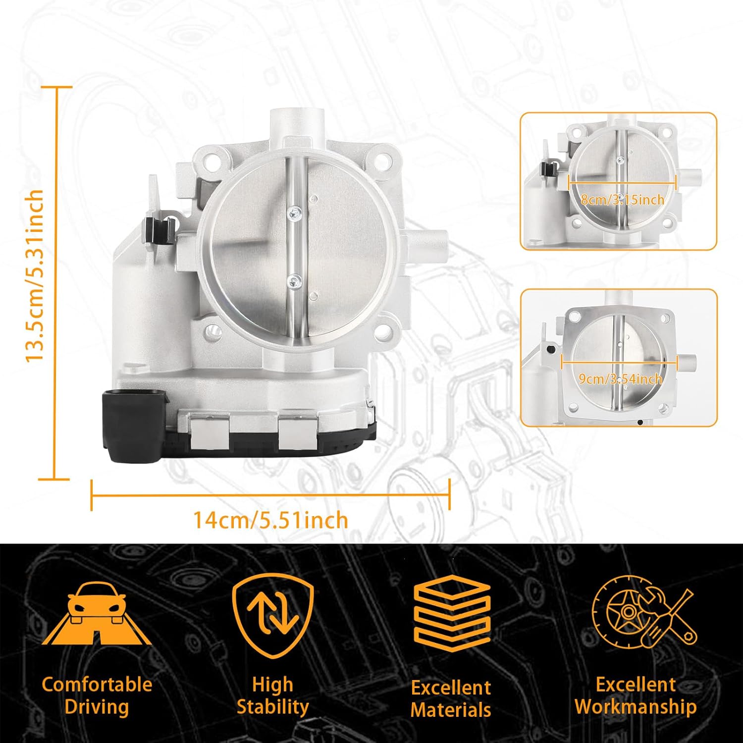 Electronic Throttle Body Assembly Fit for Mercedes-Benz C280 C300 C32 CL55 CLK55 AMG C350 CL500 CLK350 CLK430 CLK500 E300 E350 E430 S400 S430, Replace Part # 1131410125 977-358