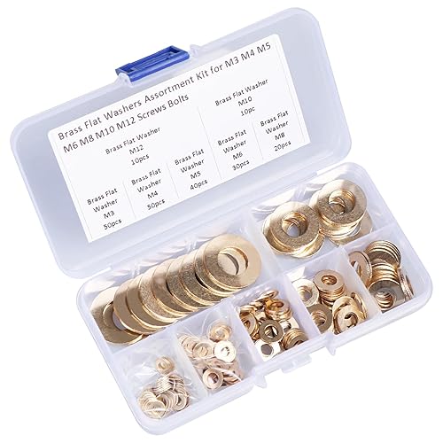 Miniatura 3 de Kit de juntas de arandela plana de latón  Surtido de 210 piezas de arandelas para tornillos y pernos M3, M4, M5, M6, M8, M10 y M12
