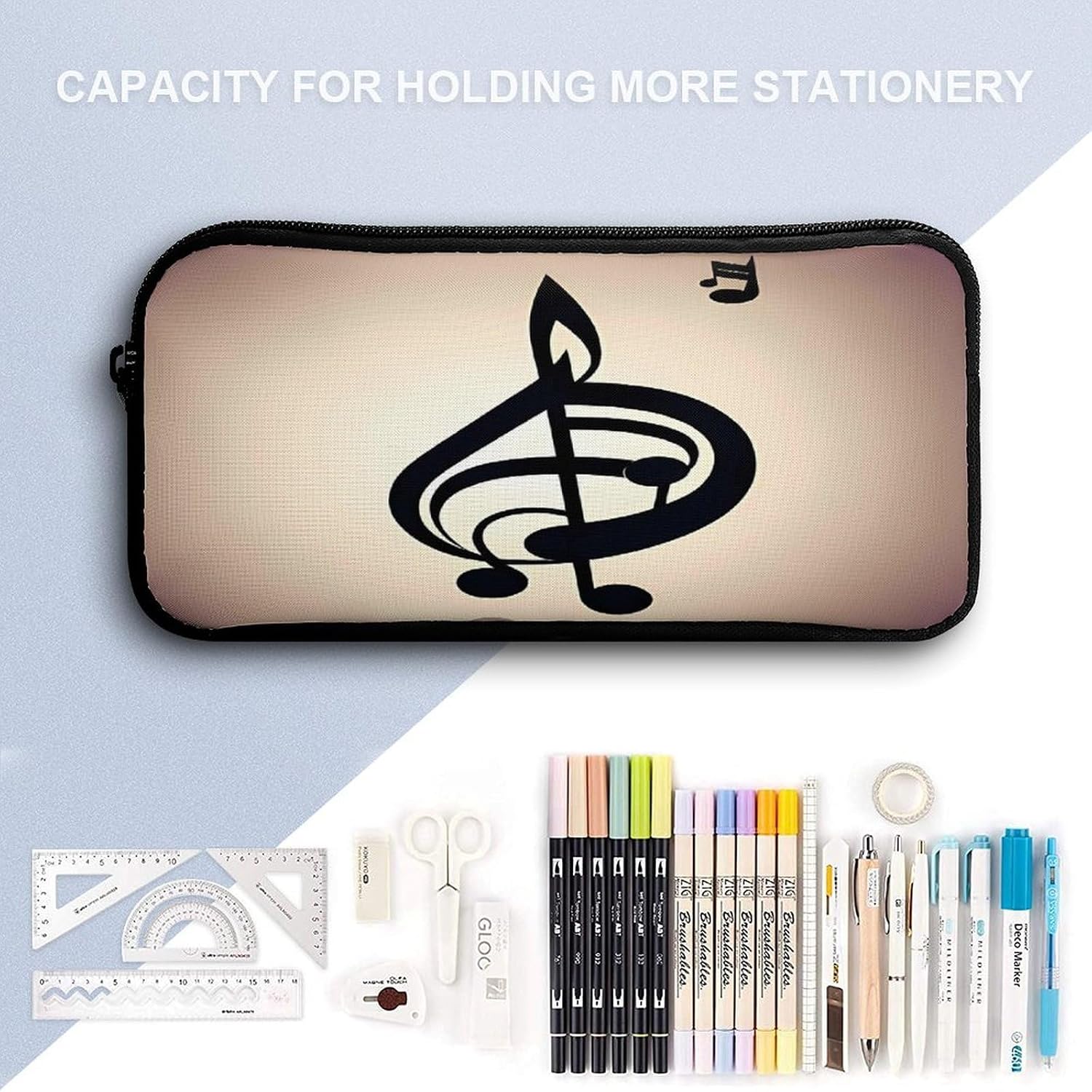 Music Note Pencil Case with Zipper for Stationery image 3