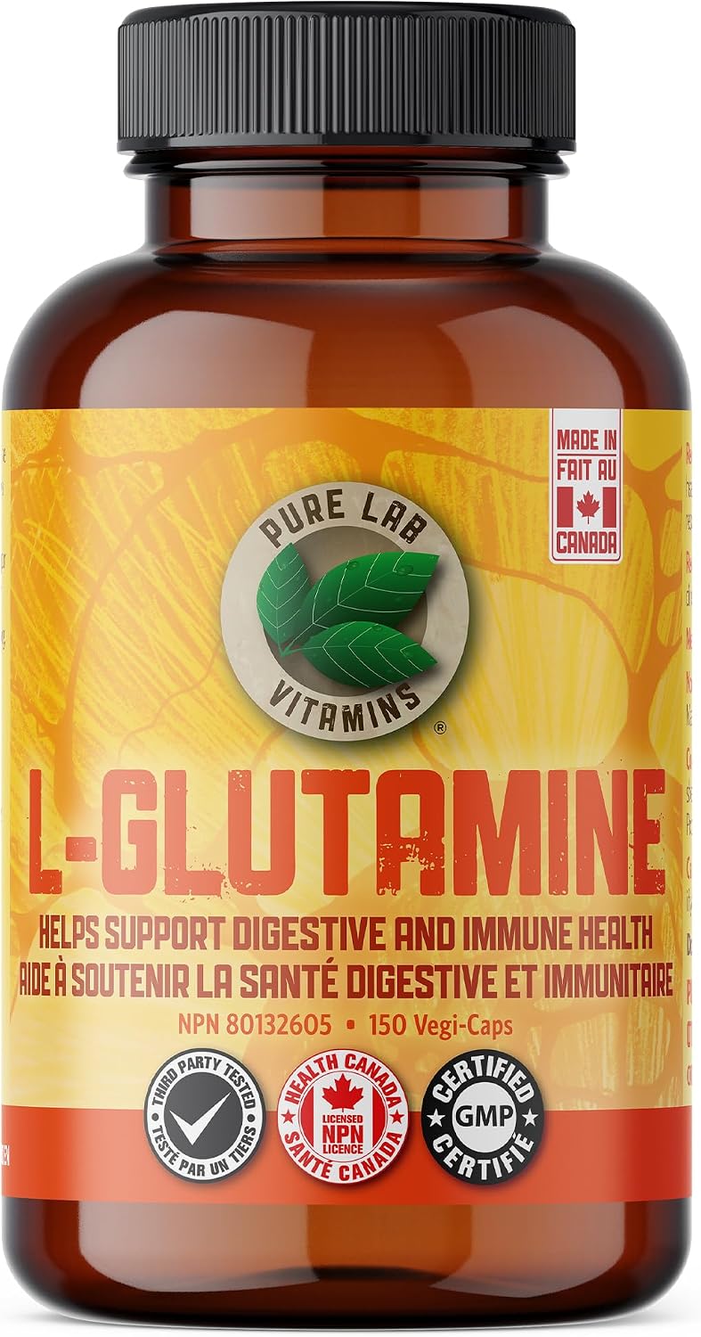 Pure Lab Vitamins L-Glutamine 500mg 150 Vegi-caps - Supports Digestive Health, Immunity and Muscle Cell Repair