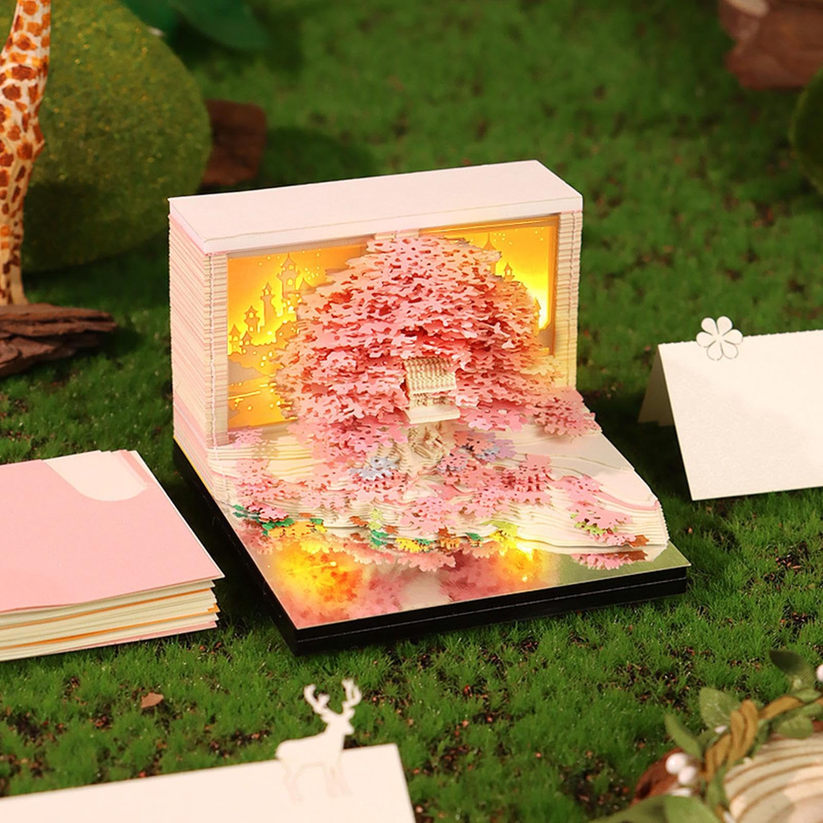 Kalender 2026 mit Zeitstück-Design Blumen-Haus 3D-Papierskulptur-Design | Jahreskalender 2026 Für die Schule das Klassenzimmer die Lehrer den Pendler den Urlaub und das Fitnes