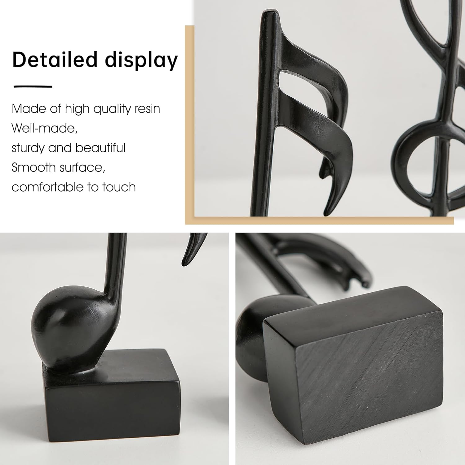 3 Pieces Music Note Statue Home Decor Modern Living Room Decorations Black Sculpture for Office Bookshelf Music Room - Image 7