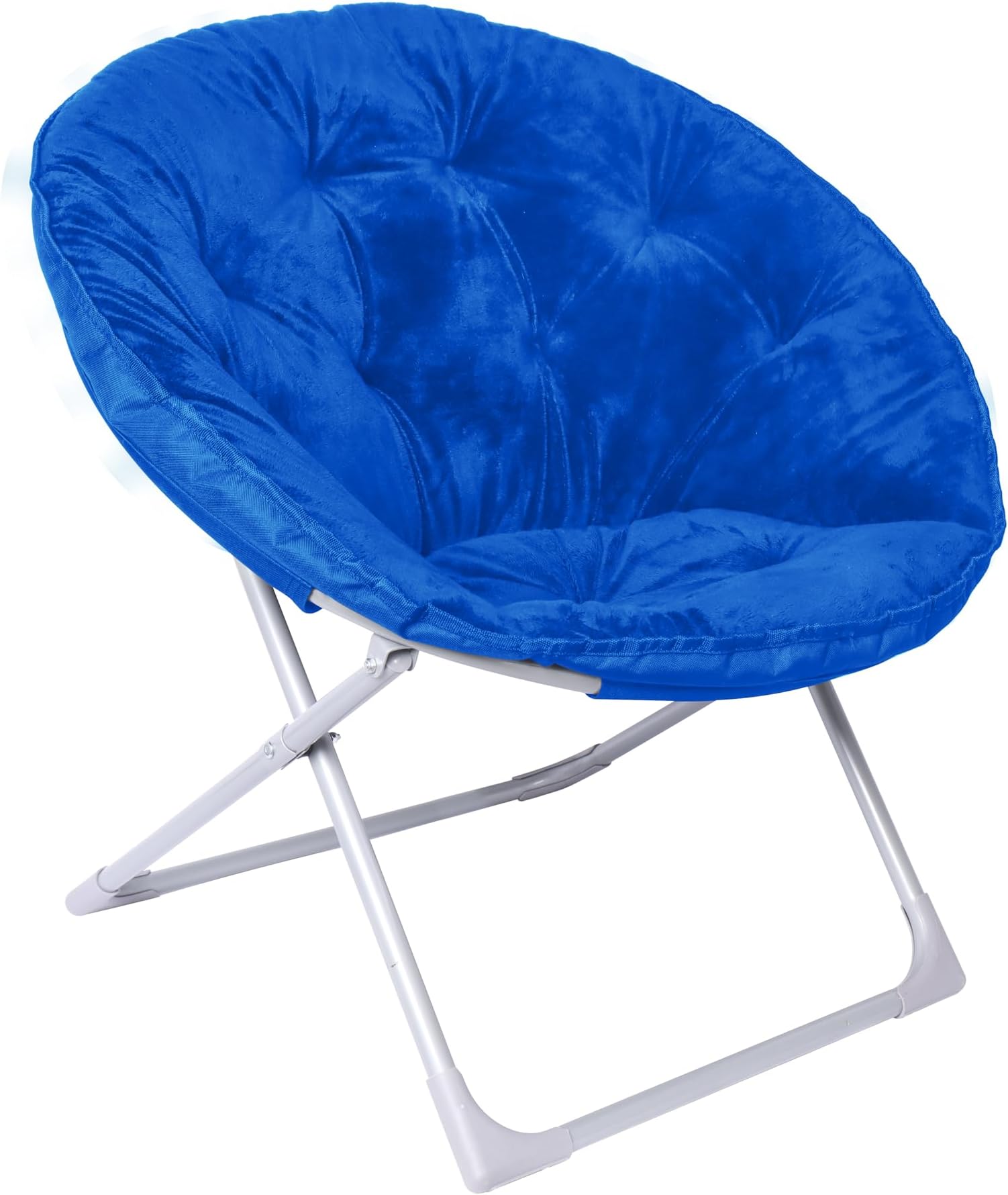 Foldable Faux Fur Saucer Chair with Portable Metal Frame for Living Room or Dorm, 32.3"D x 27.2"W x 32.3"H, Blue