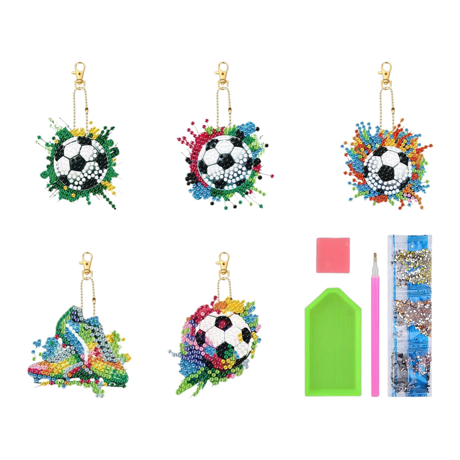 Cynosuretech Color 5 Pieces Football Keychain, Ful Football Pendant, Art Decoration, Kids Football, Diy Set