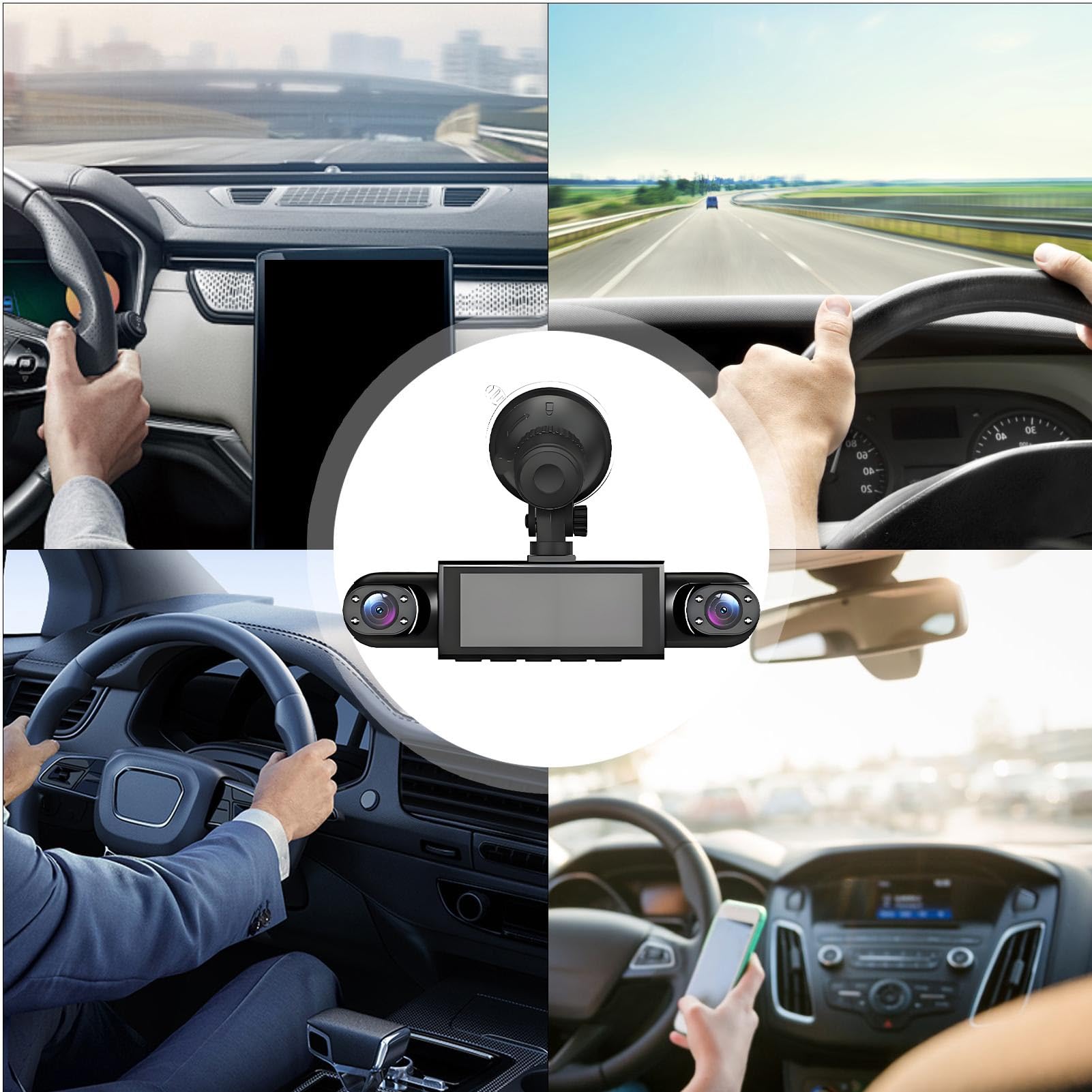 Dash Cam para coche 4 canales alimentado por batería Dash Cam