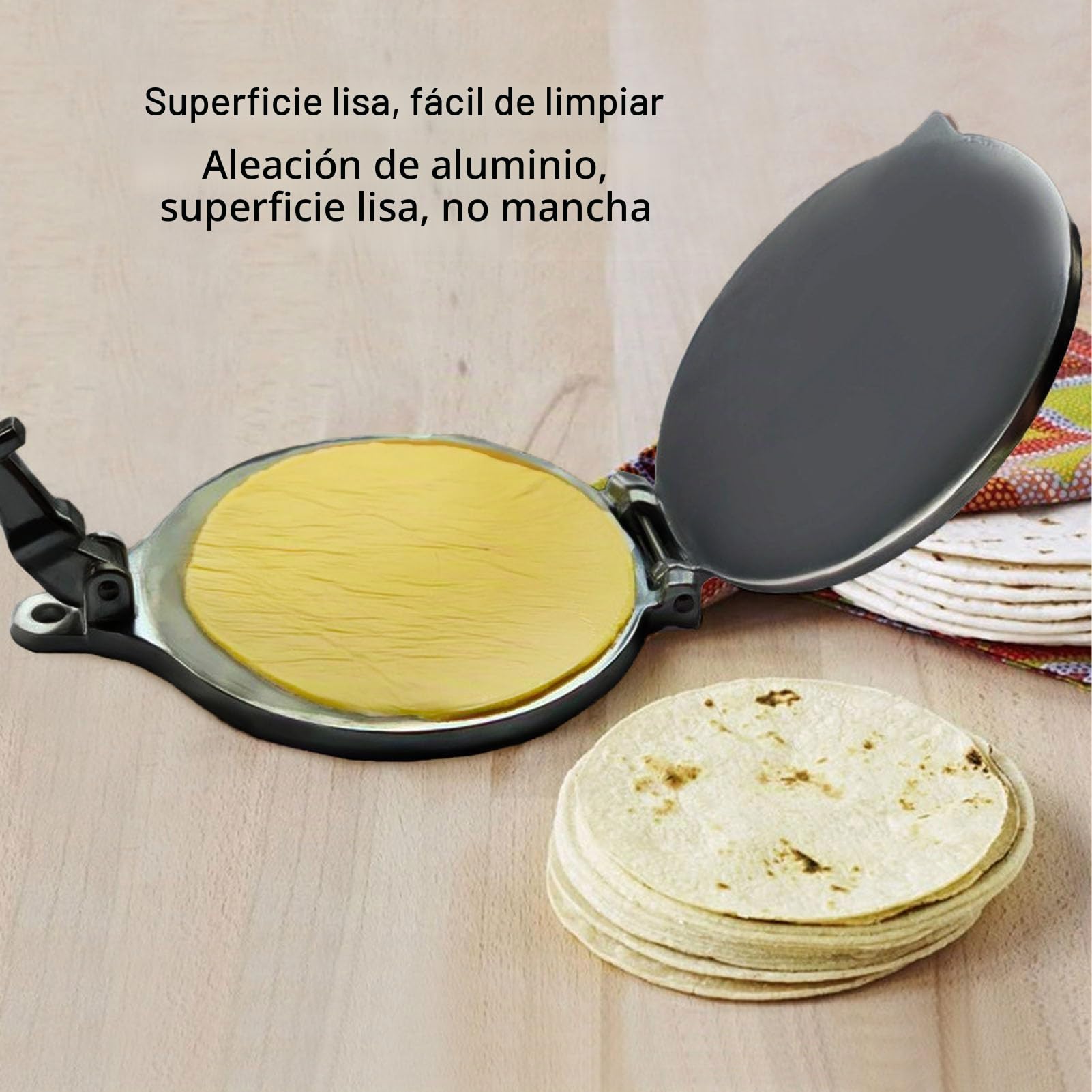 Prensa de tortilla de aluminio, fabricante de tortillas de harina, prensa para tortillas para uso en la cocina, uso doméstico (16 cm, negro)
