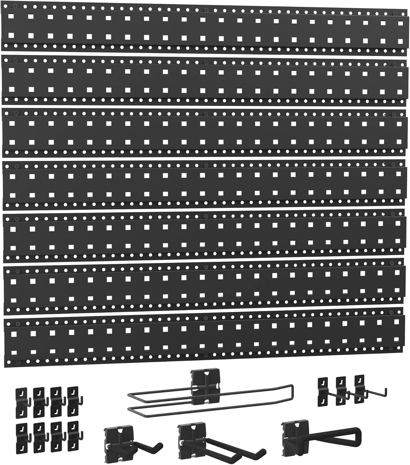 ClosetMaid ProGarage Slatwall Hang Track Kit, 33 in. W with Peg Board Hooks, Hangers, Paper Towel Holder, Garage Organizer System, Black 33-Inch