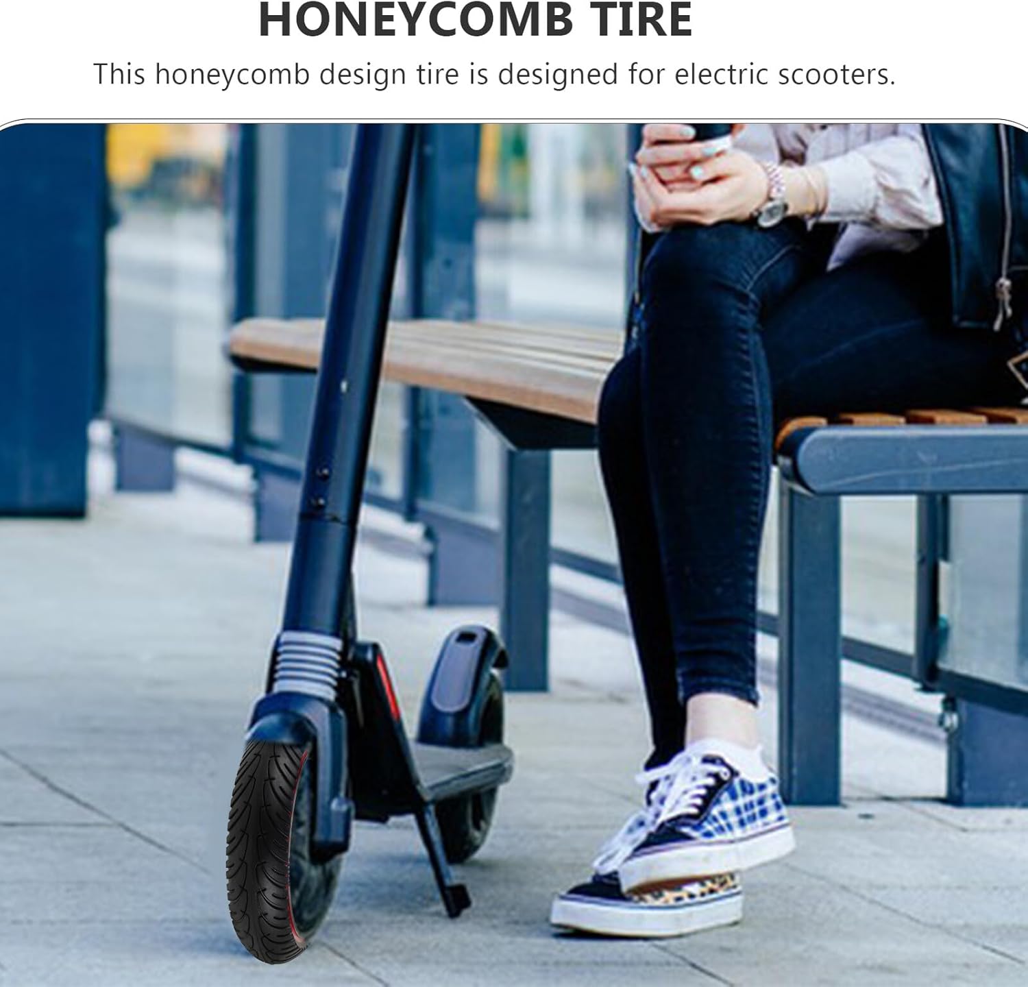 Honeycomb Scooter Wheel Replacement 8.5-inch Solid Pu Tire for M365 Electric Scooter, Non-pneumatic Sturdy Tire with Red Inner Ring for Urban Commuting