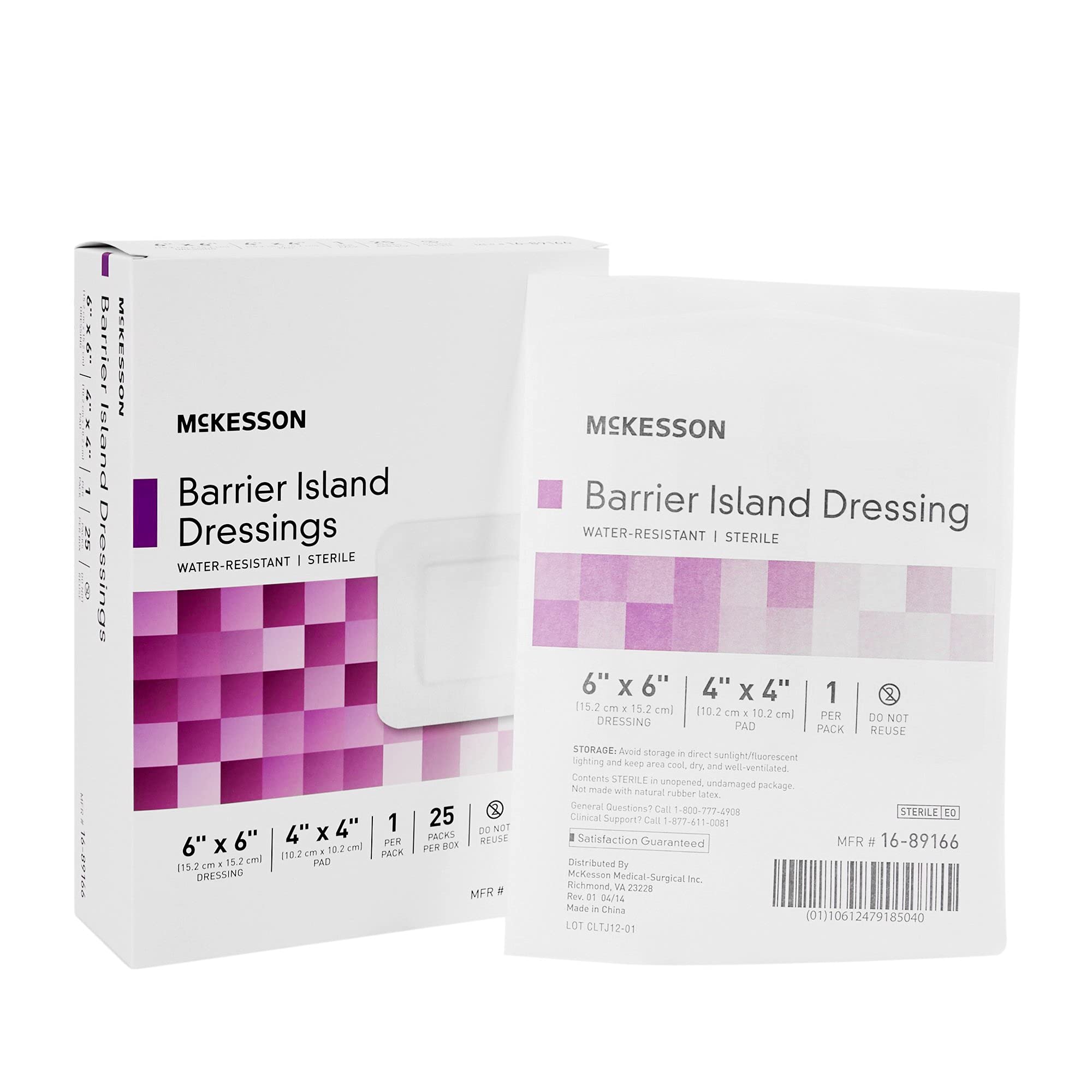 McKesson Composite Barrier Island Dressing Water Resistant 6 X 6 Inch Polypropylene/Rayon 4 X 4 Inch Pad Sterile - 25/BX (MFN # 16-89166)